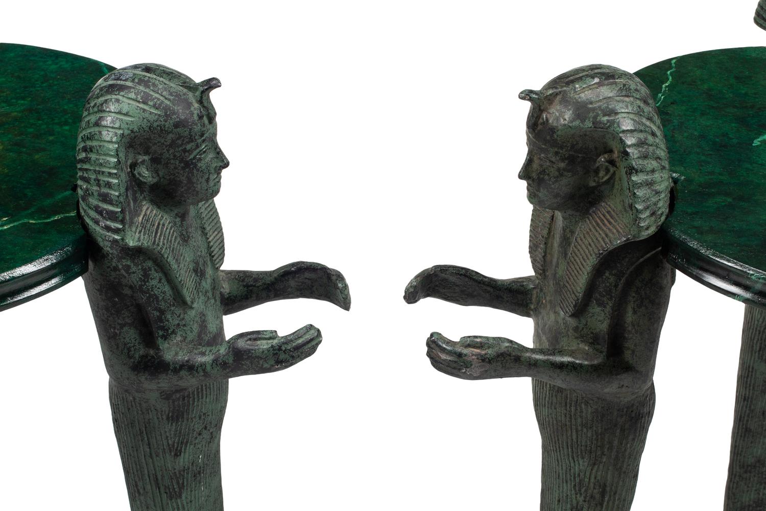 A Pair of Egyptian Style Faux Marble Painted Side Tables