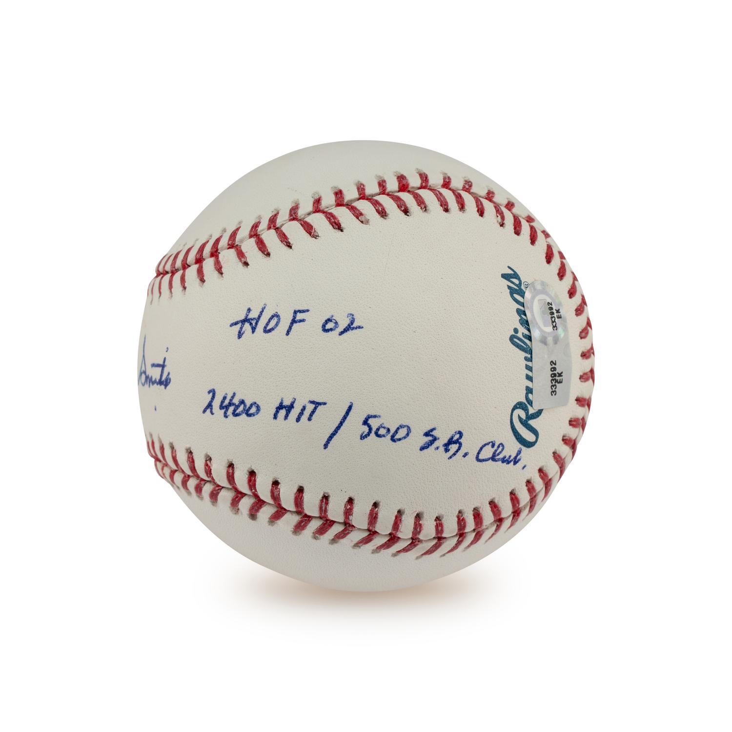 An Ozzie Smith Multi Career Achievement/Stat Inscribed Signed Autograph Baseball (Beckett Authentication Services)