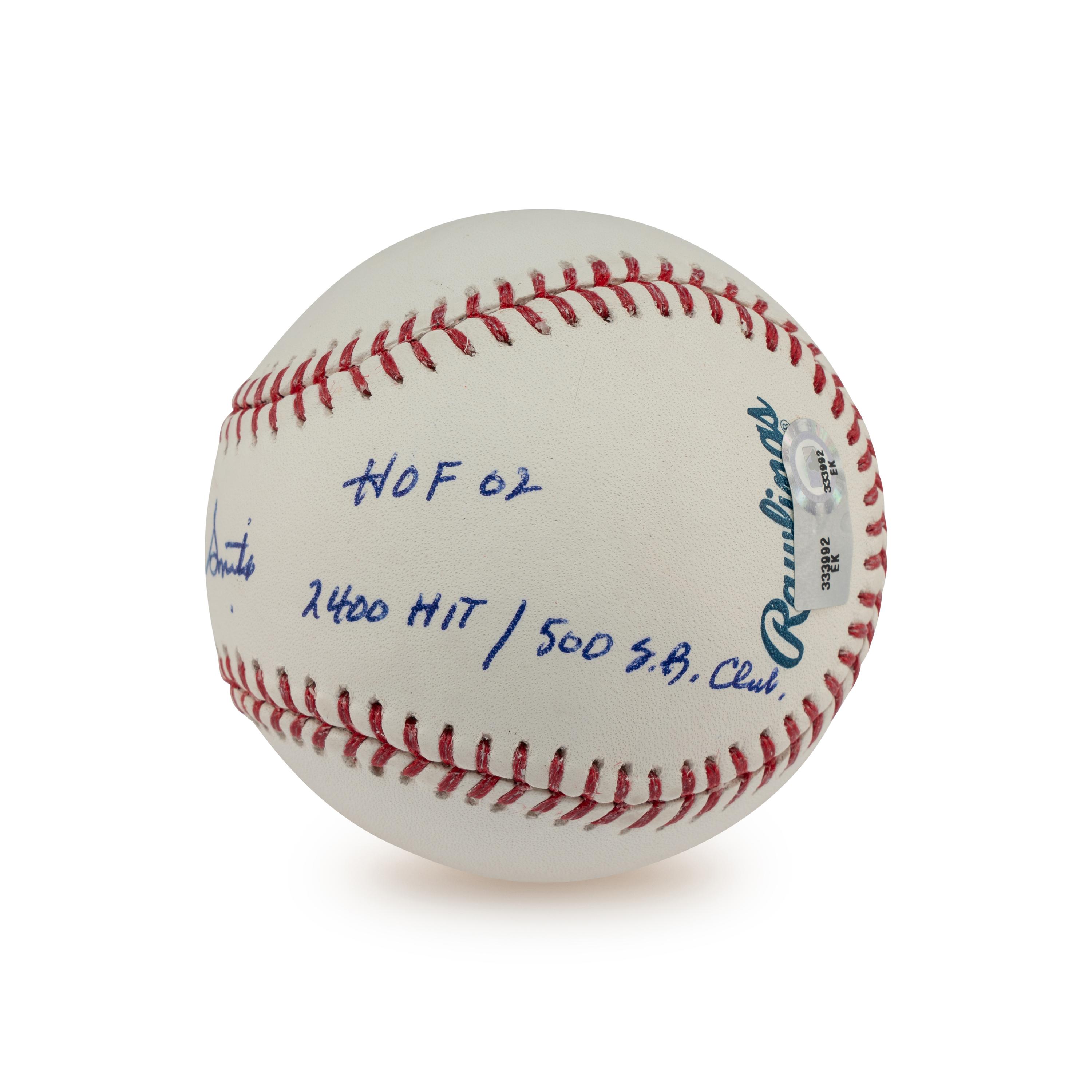 An Ozzie Smith Multi Career Achievement/Stat Inscribed Signed Autograph Baseball (Beckett Authentication Services)