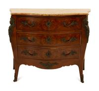 A Louis XV Style Bronze Mounted Marquetry Marble-Top Commode
