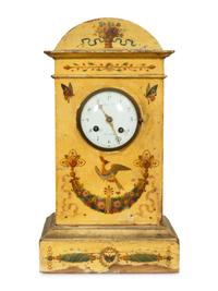 A French Rococo Revival Polychrome Painted Mantel Clock