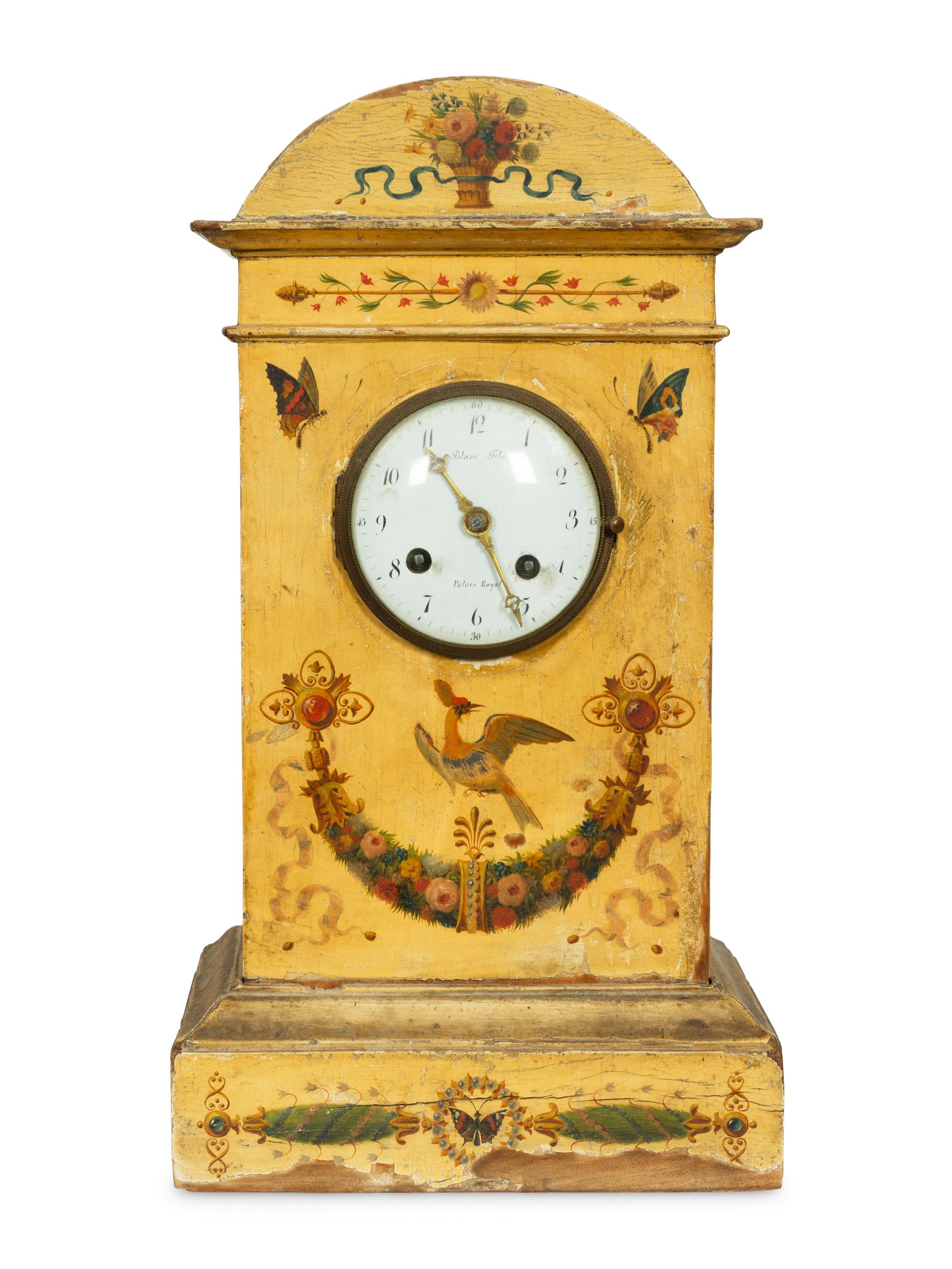 A French Rococo Revival Polychrome Painted Mantel Clock