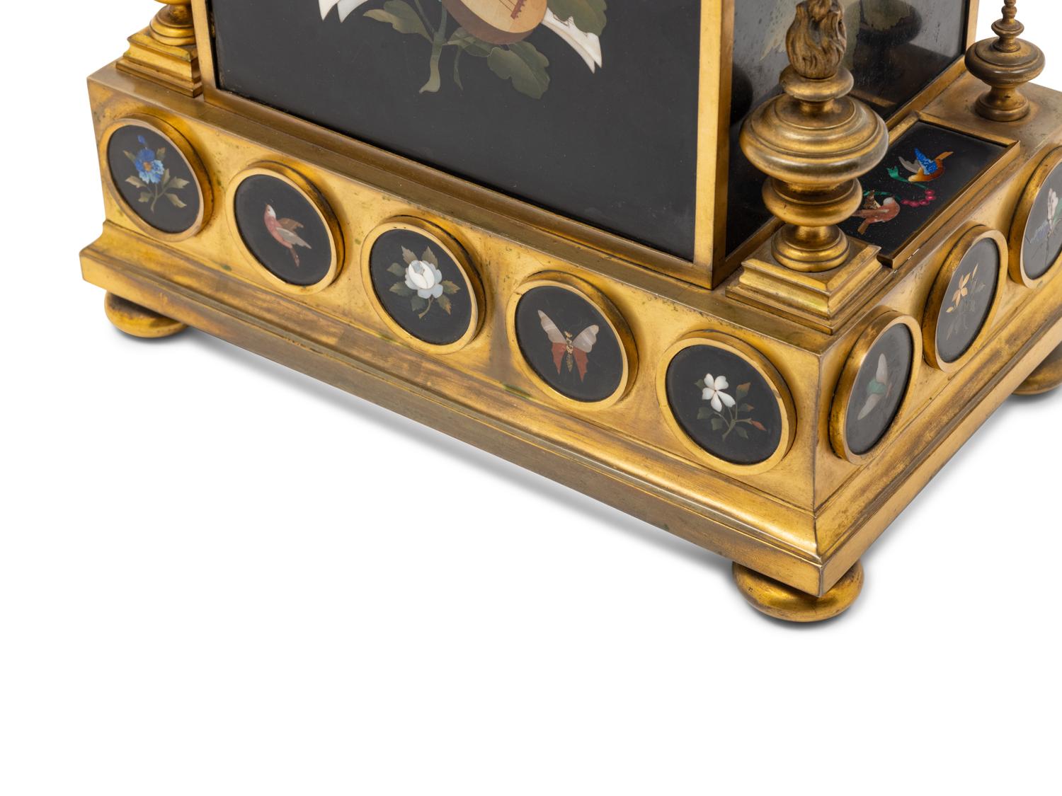 A French Gilt Bronze and Pietra Dura Mantel Clock