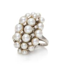 A 14 Karat White Gold, Cultured Pearl and Diamond Cluster Ring, 10.90 dwts.