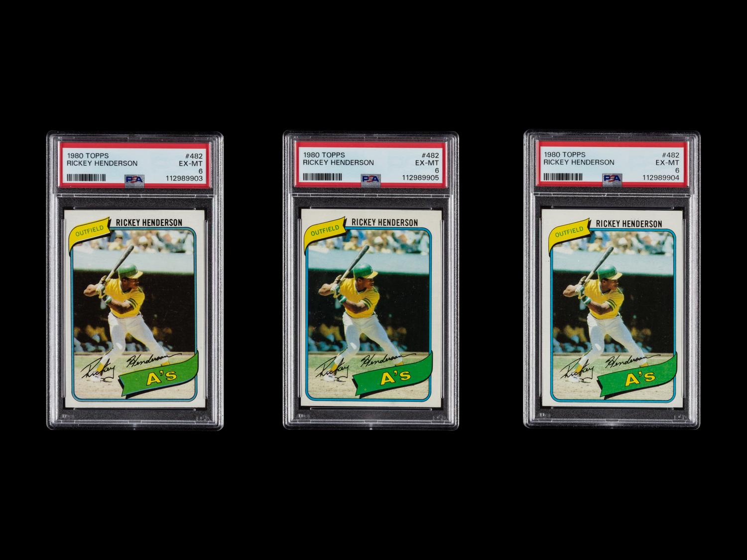 A Group of Three PSA Graded 1980 Topps Rickey Henderson Rookie Baseball Cards No. 482 (PSA 6 EX-MT)