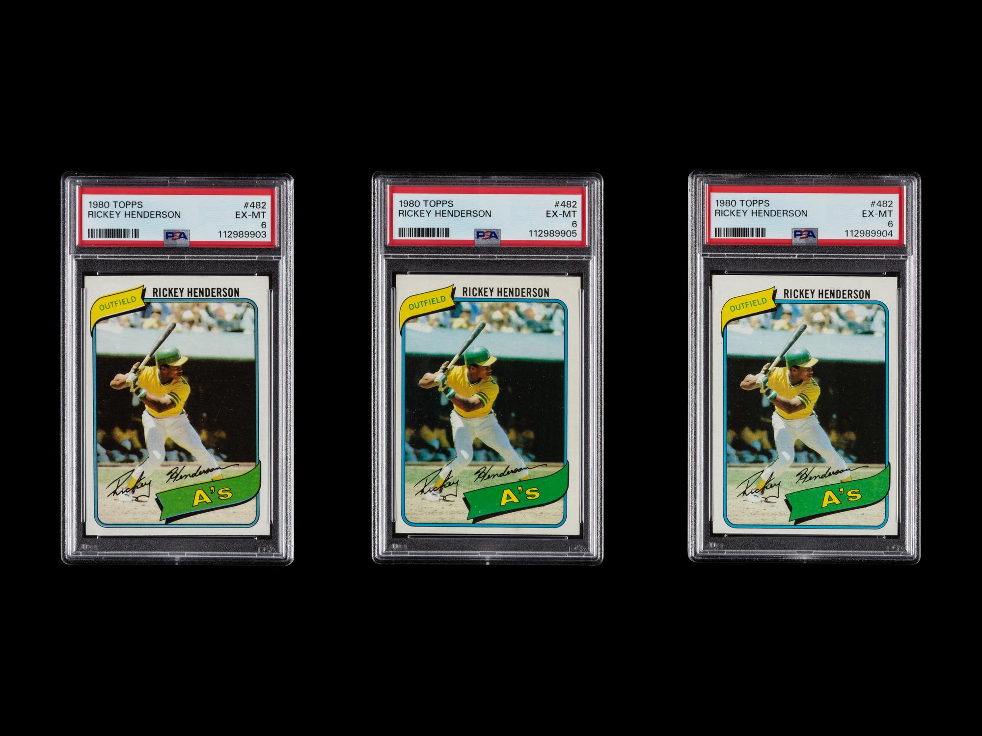 A Group of Three PSA Graded 1980 Topps Rickey Henderson Rookie Baseball Cards No. 482 (PSA 6 EX-MT)