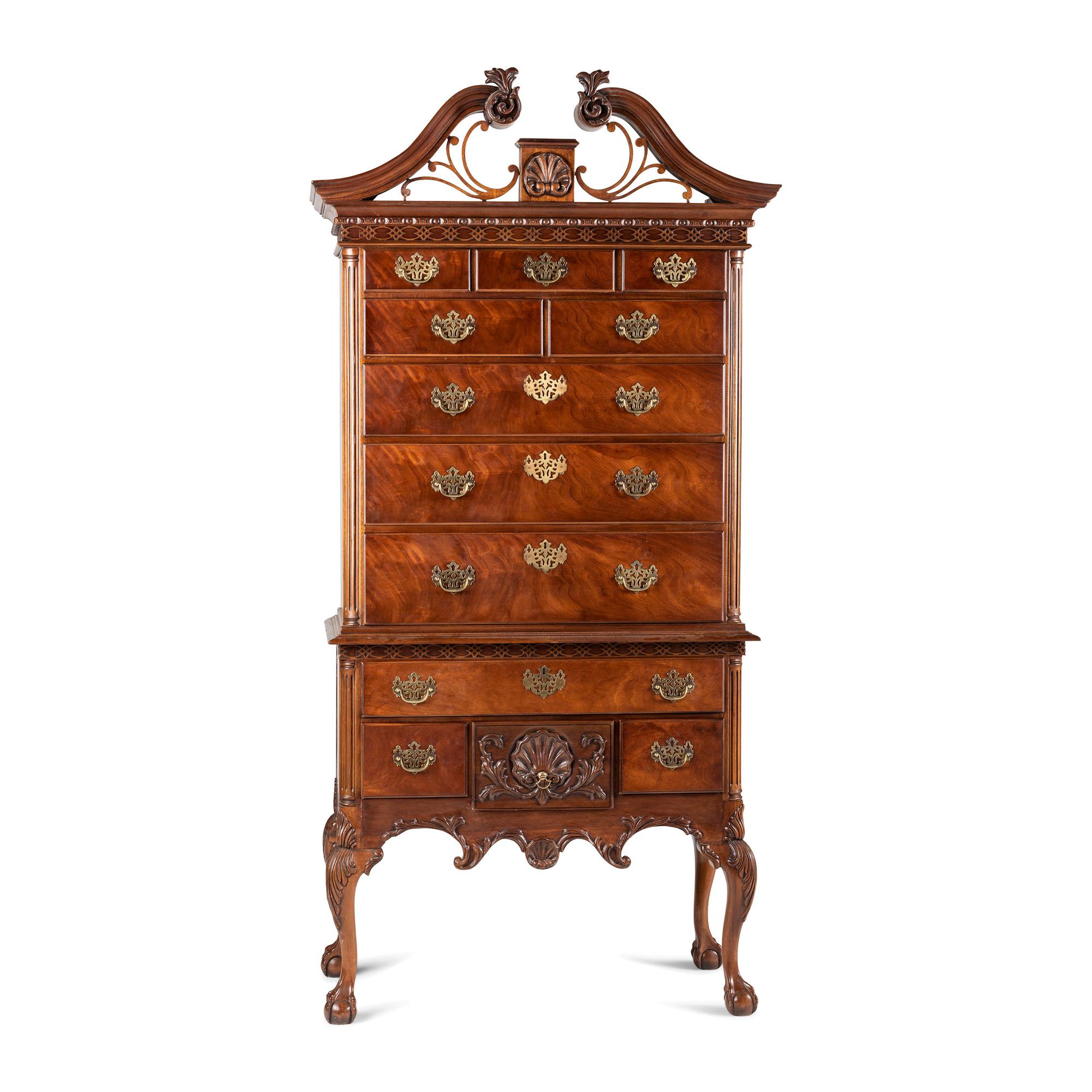 A Philadelphia Chippendale Style Shell-Carved Mahogany High Boy