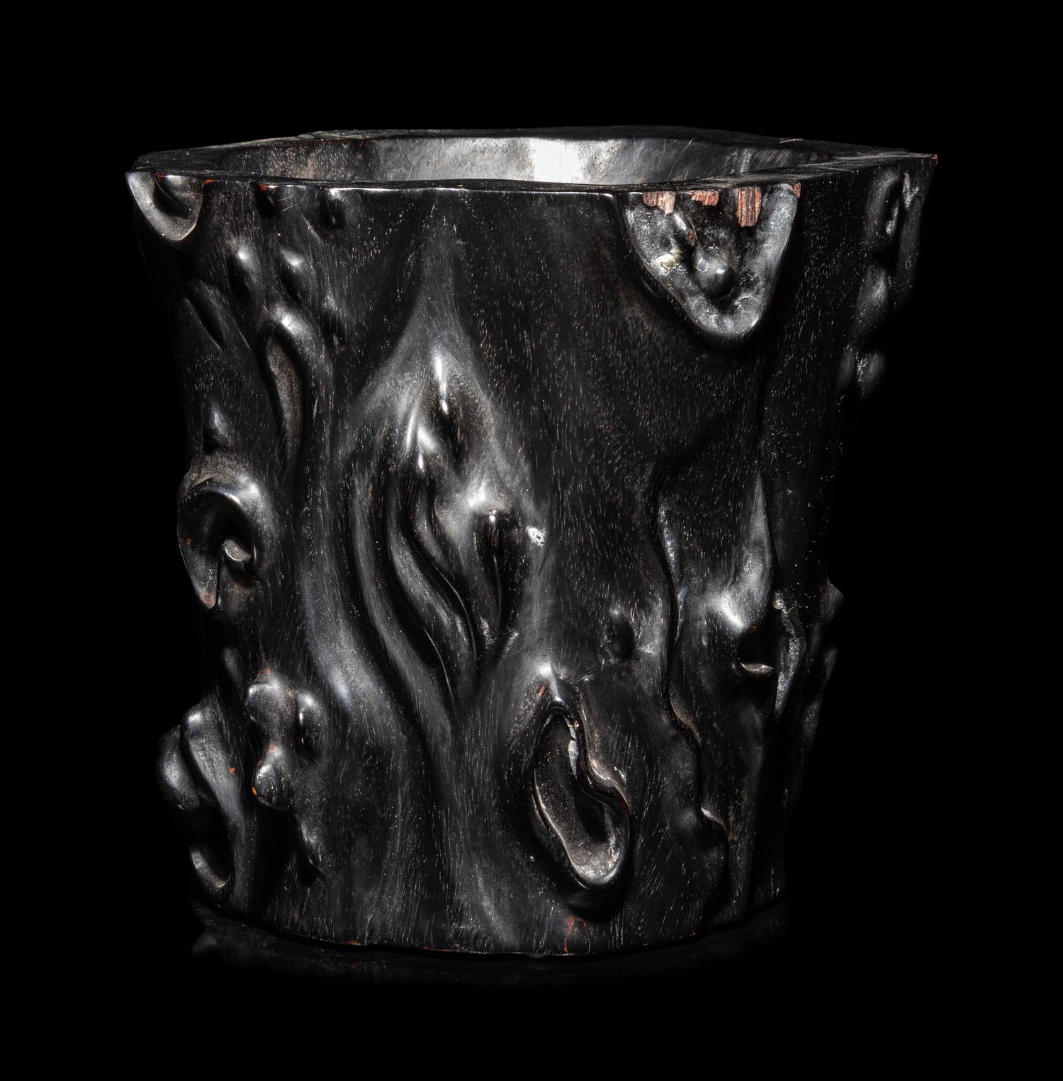 A Chinese Carved Hardwood Brushpot, Bitong
