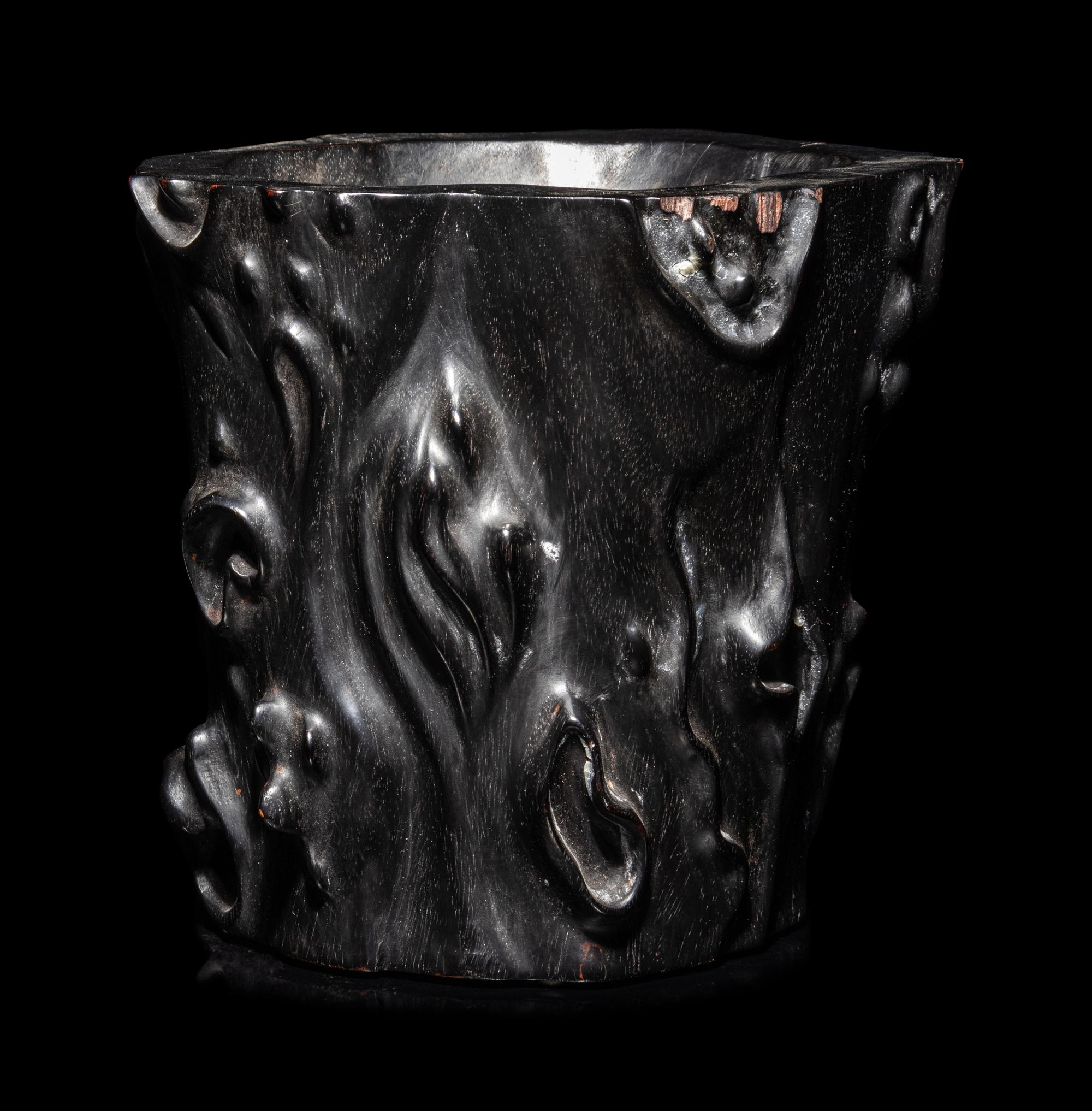 A Chinese Carved Hardwood Brushpot, Bitong