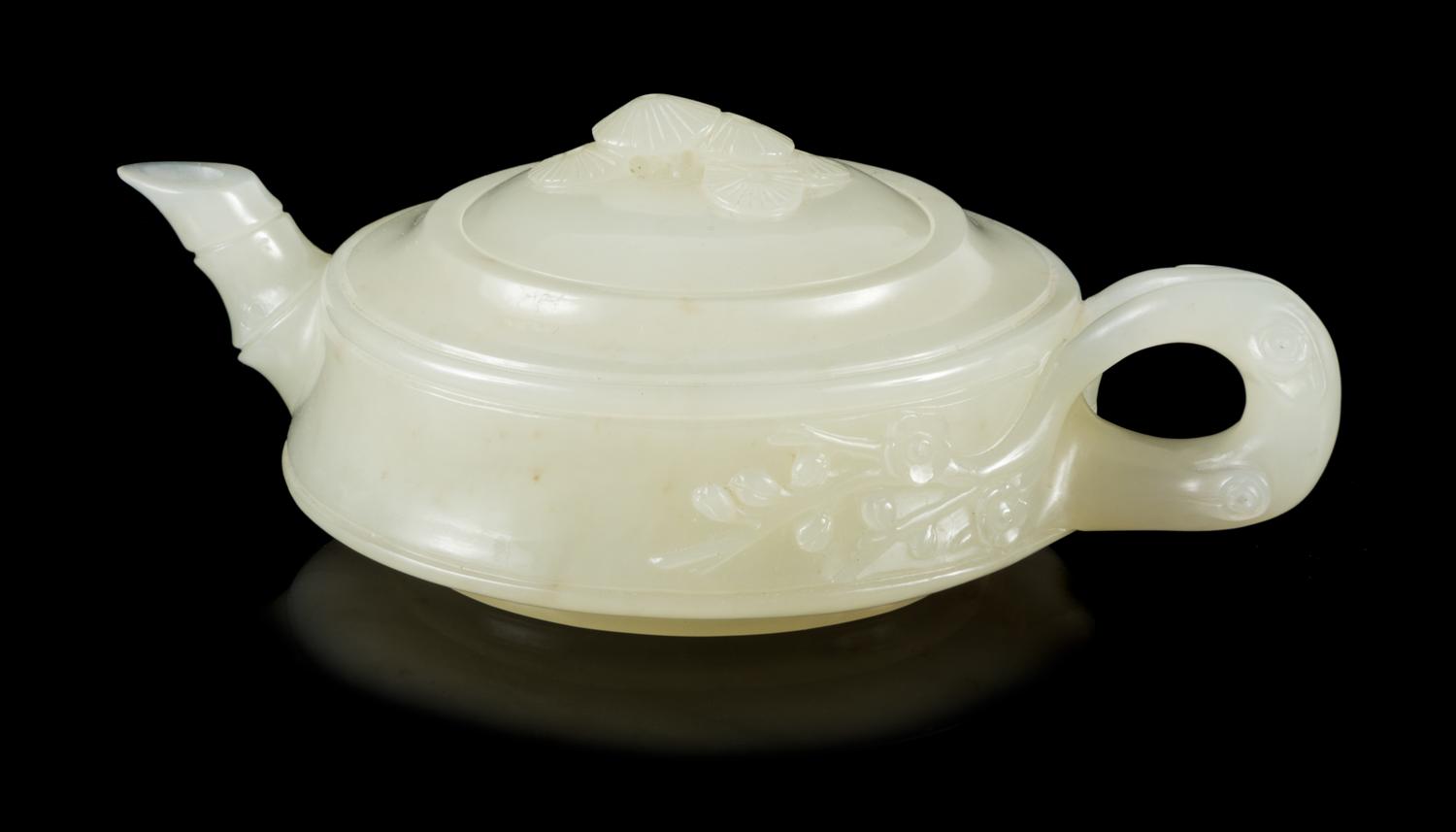 A White Jade Teapot Length 4 3/4 inches. — 19TH CENTURY
