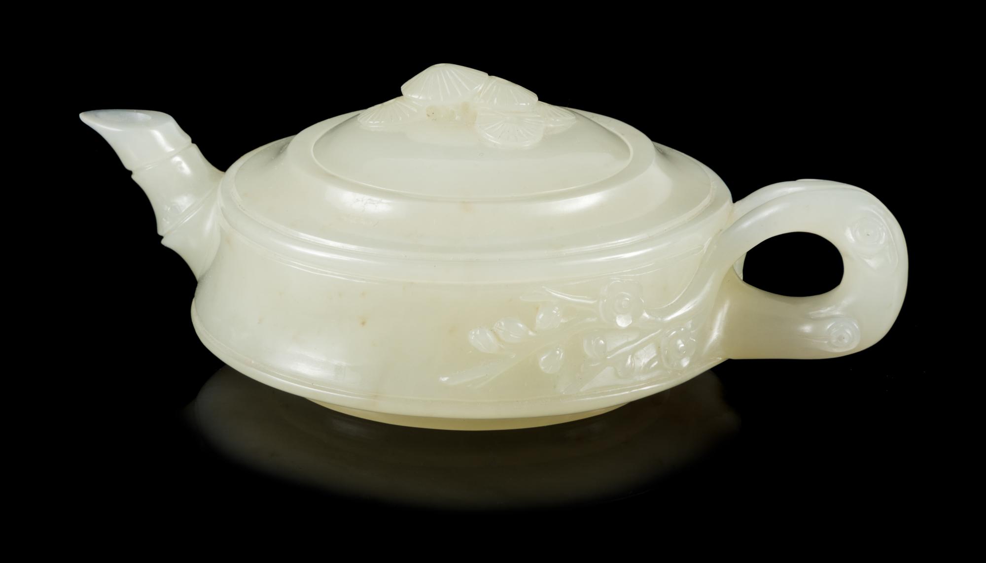A White Jade Teapot Length 4 3/4 inches. — 19TH CENTURY