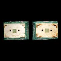 A Pair of Chinese Green Glazed and Famille Rose Porcelain Rectangular Planters, Late Qing/Republic Period 晚清/民國 綠地貼塑粉彩花卉四方花盆一對