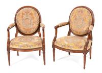 A Pair of Louis XVI Style Fauteuils Height 37 x width 25 x depth 19 inches. — EARLY 19TH CENTURY