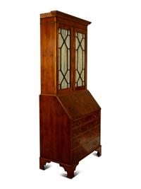 A George III Style Burlwood and Pine Secretary/Bookcase — 20TH CENTURY