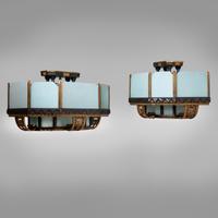 Art Deco Chicago, c. 1929 — Pair of Bronze and Glass Lighting Fixtures from the Palmolive Building