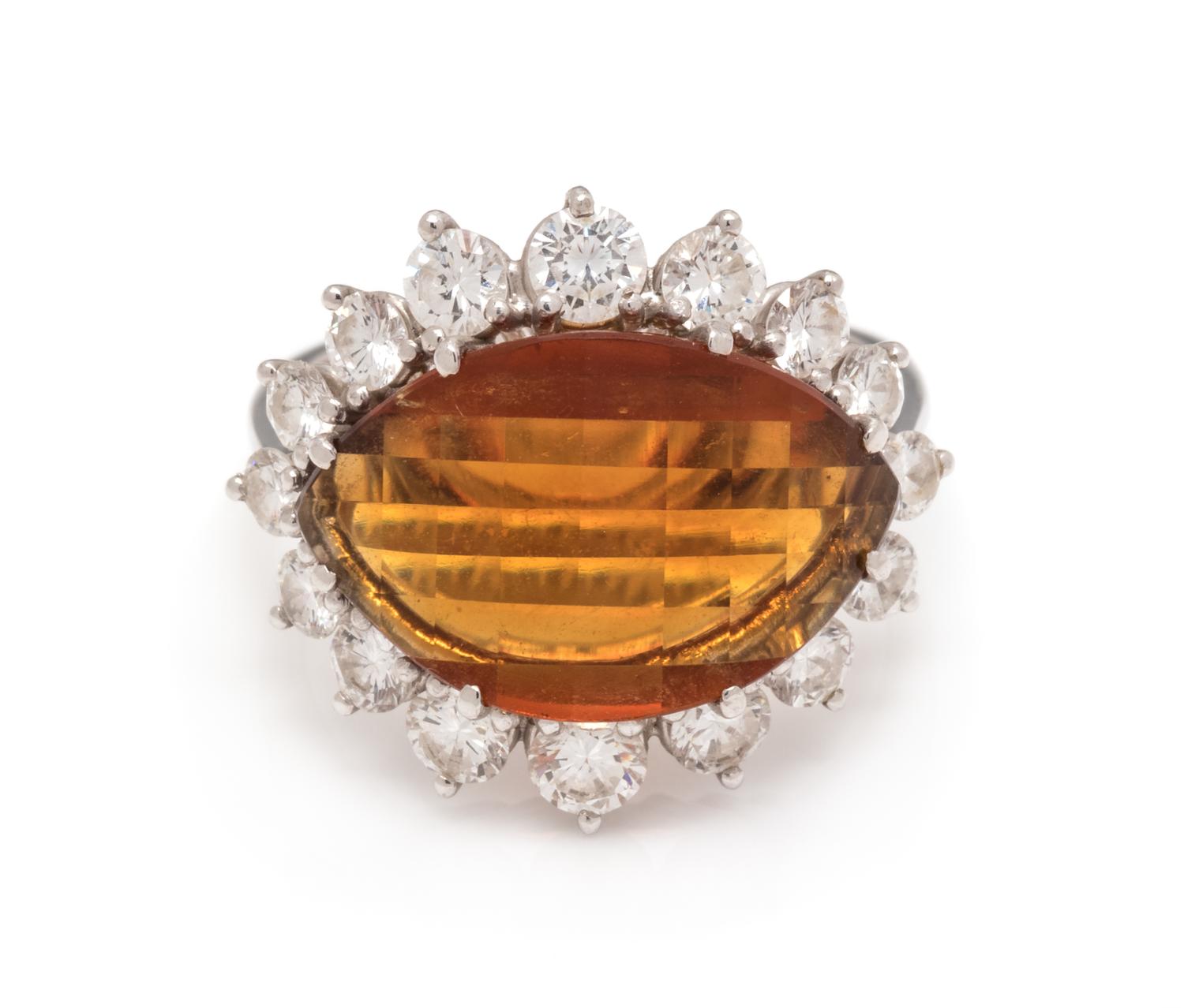 An 18 Karat White Gold, Citrine and Diamond Ring,