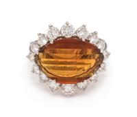 An 18 Karat White Gold, Citrine and Diamond Ring,