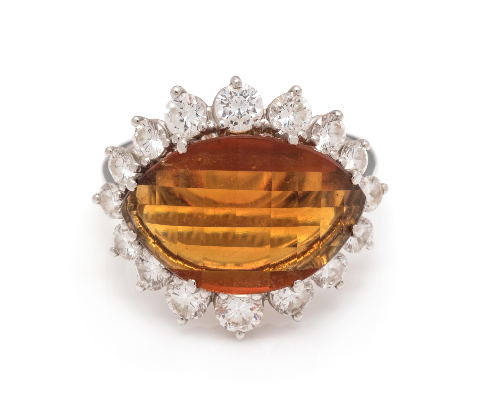 An 18 Karat White Gold, Citrine and Diamond Ring,