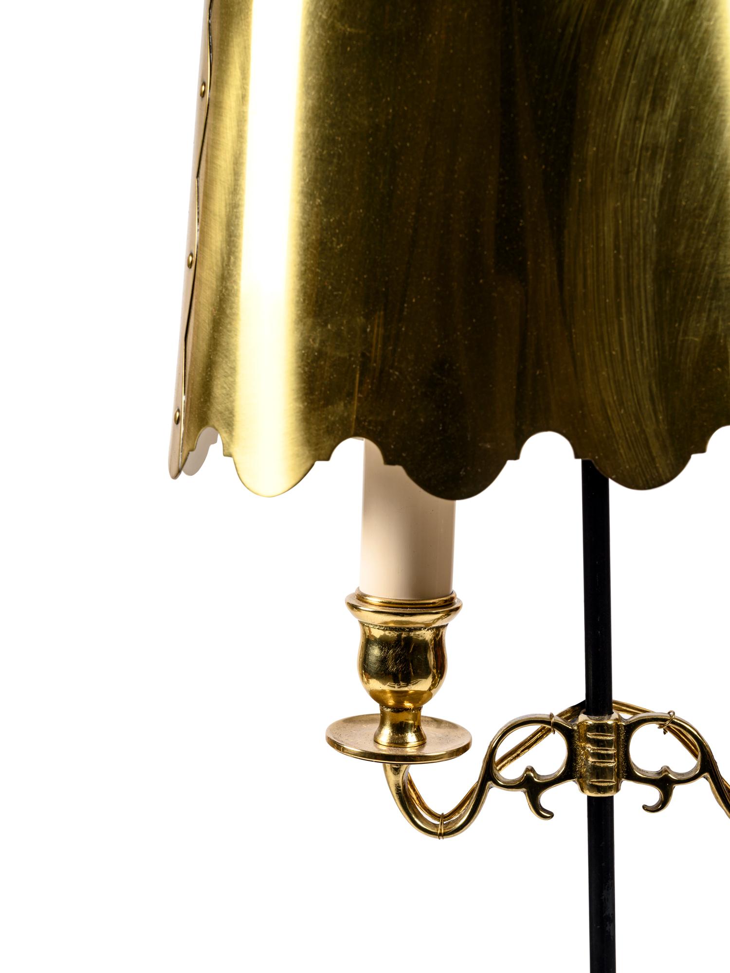 A Metal Floor Lamp with a Gilt Tole Shade