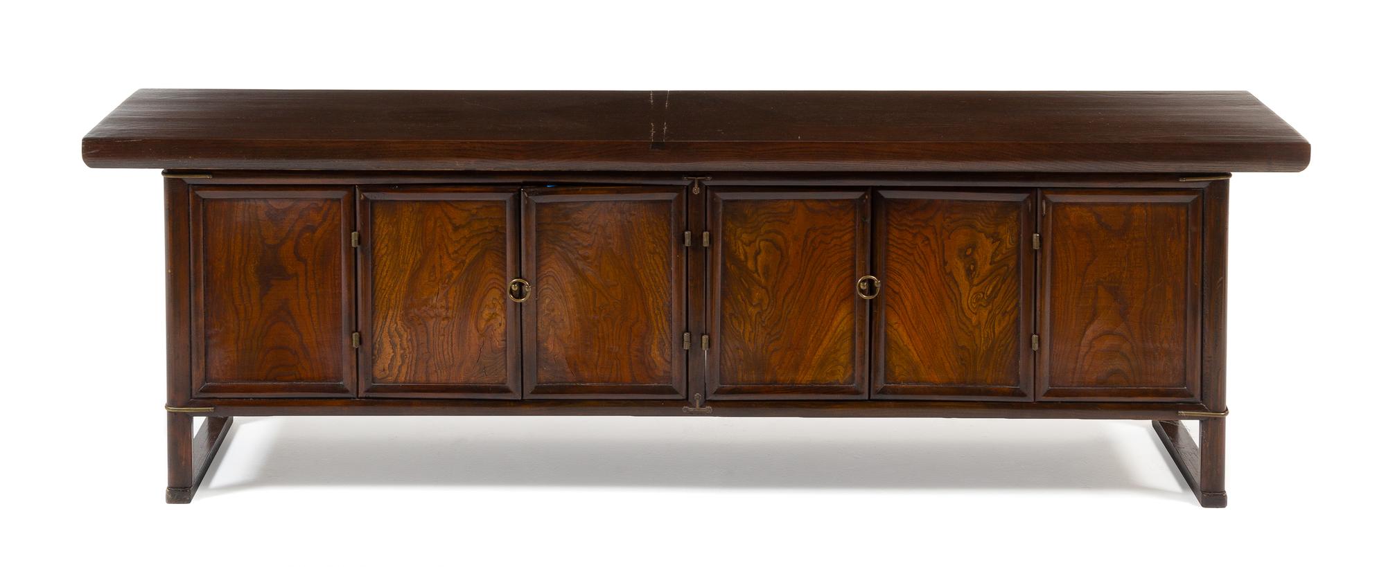 A Korean Elmwood Scholar's Desk Height 20 1/2 x width 66 1/4 x depth 15 1/4 inches. — LATE 19TH CENTURY