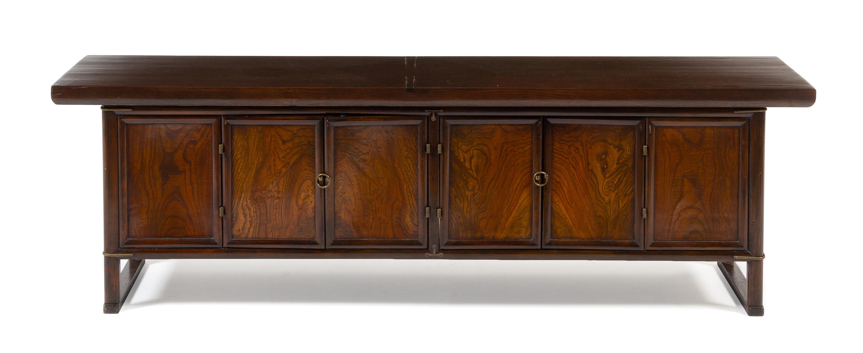A Korean Elmwood Scholar's Desk Height 20 1/2 x width 66 1/4 x depth 15 1/4 inches. — LATE 19TH CENTURY