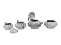 An American Silver Repoussé Four-Piece Tea Service