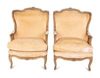 A Pair of Louis XV Style Giltwood Bergères a Oreilles — 19TH CENTURY
