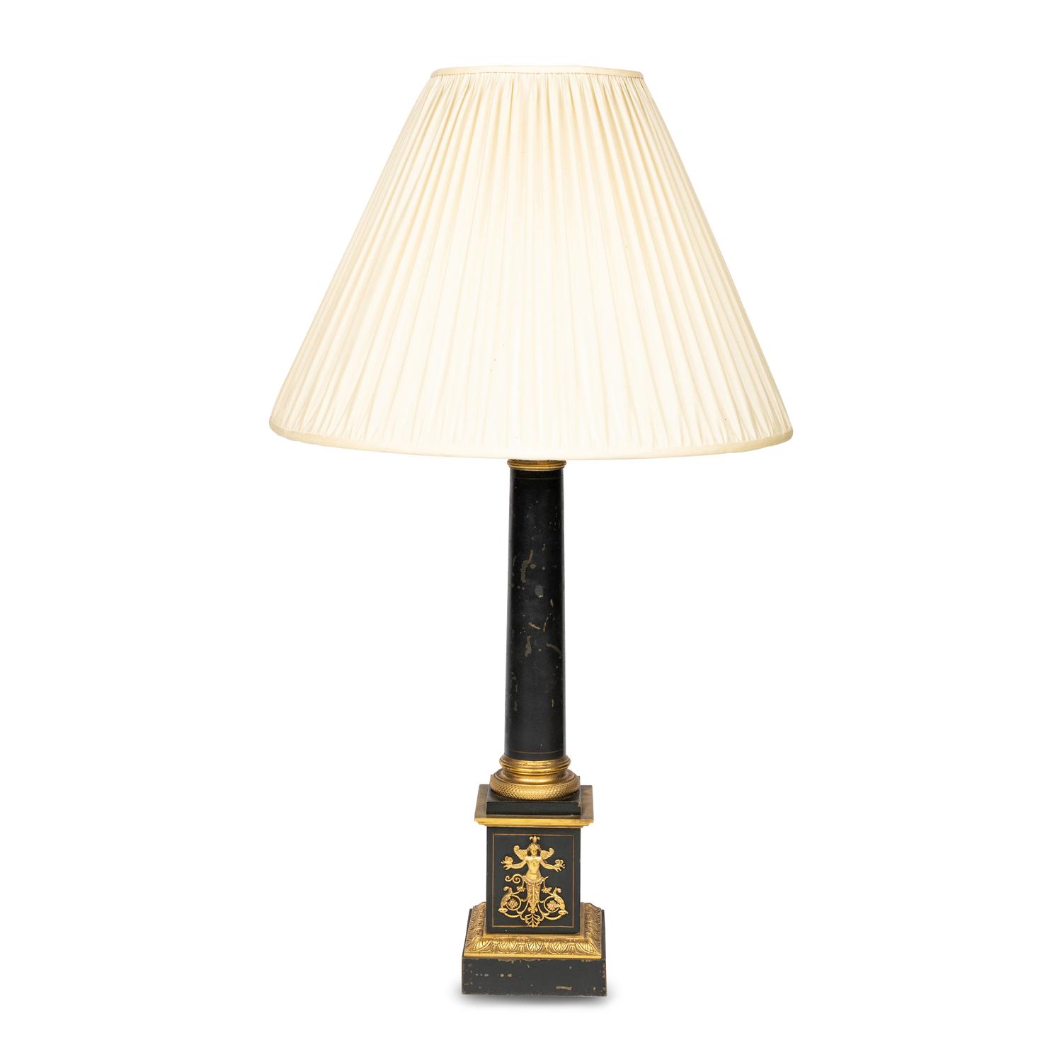 An Empire Style Patinated and Gilt Bronze Table Lamp