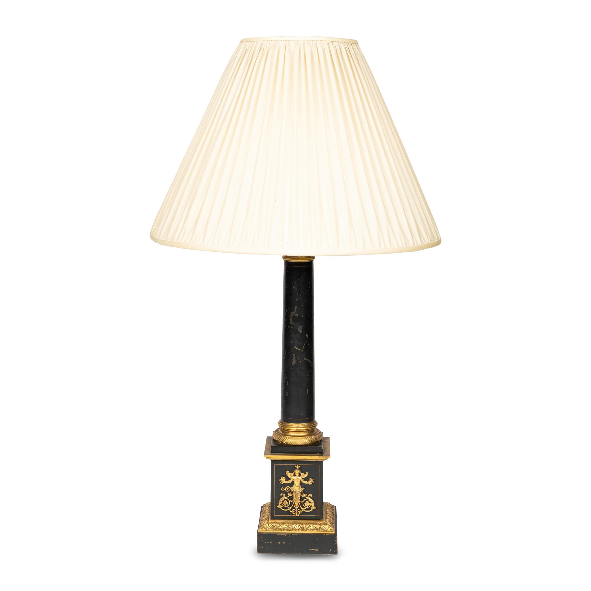 An Empire Style Patinated and Gilt Bronze Table Lamp