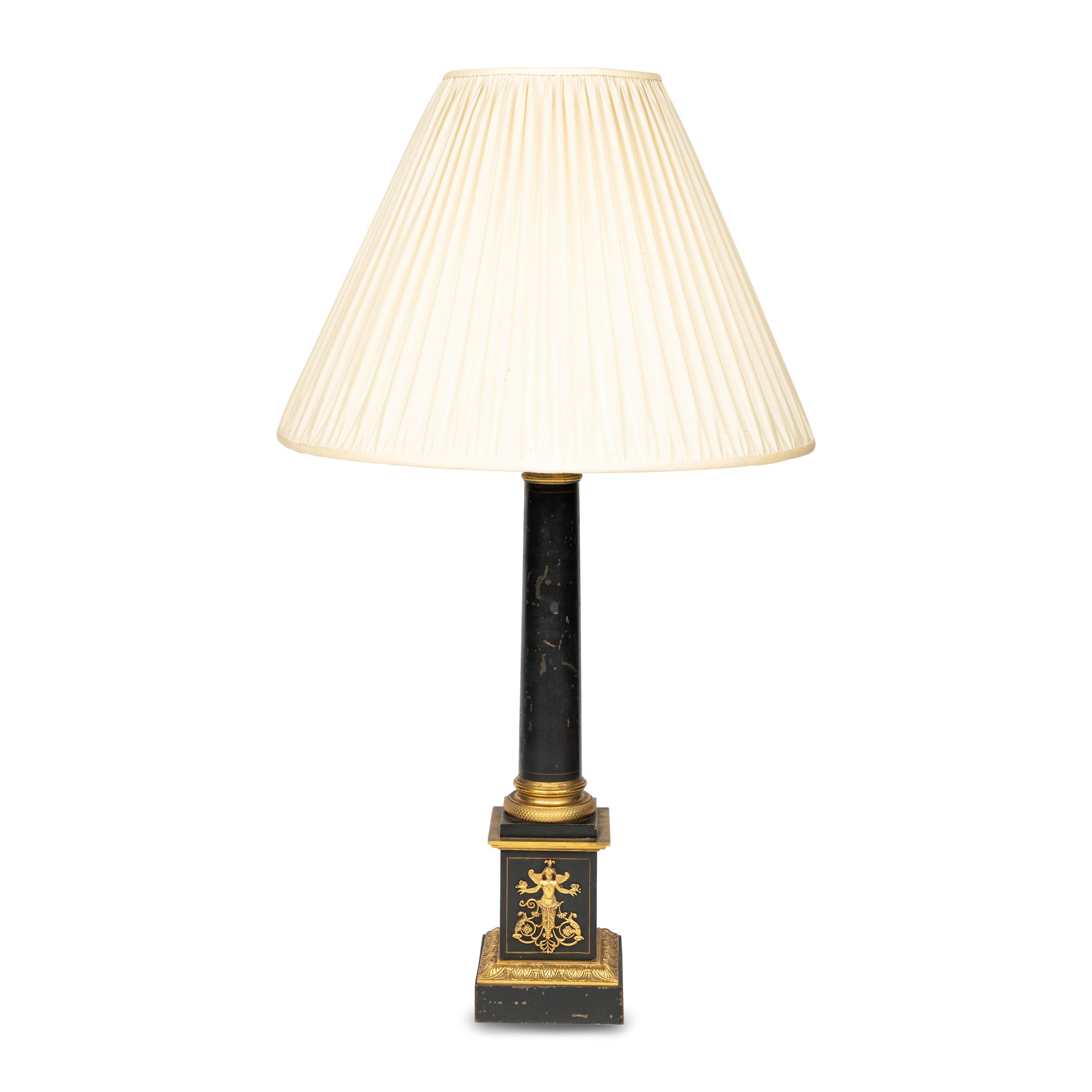 An Empire Style Patinated and Gilt Bronze Table Lamp