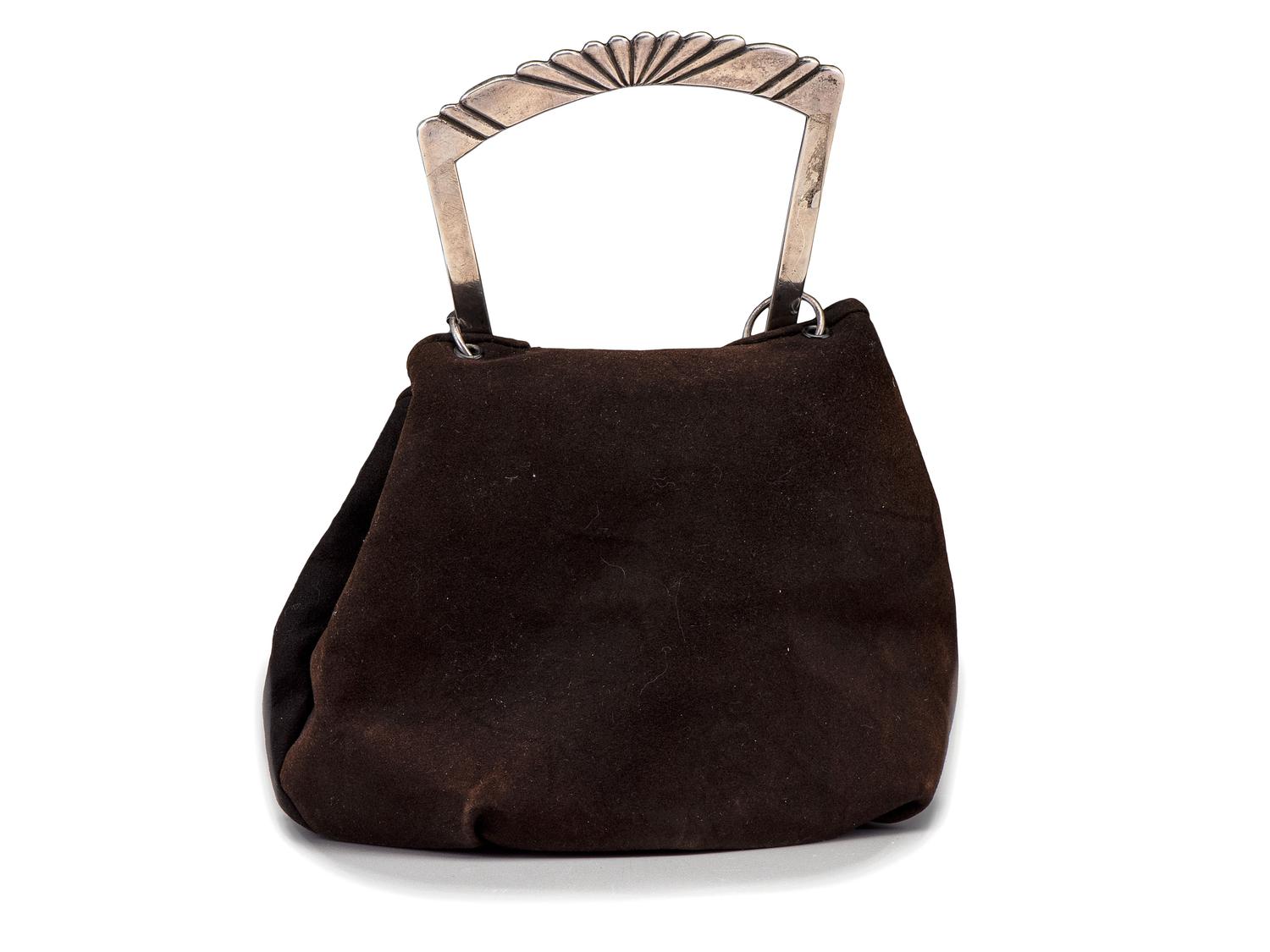 Brown Suede Purse, with Sterling Silver Handle and Concha