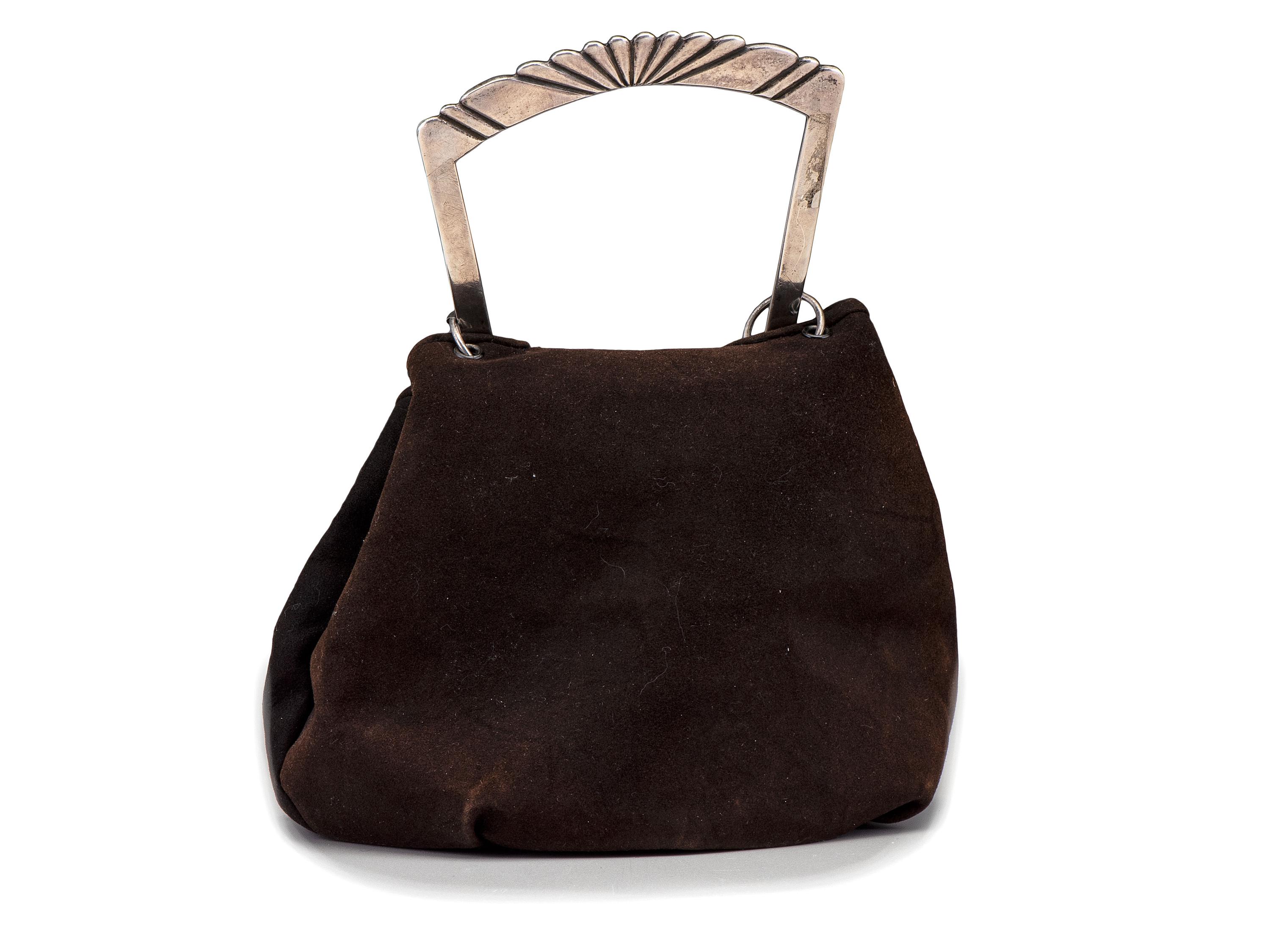 Brown Suede Purse, with Sterling Silver Handle and Concha
