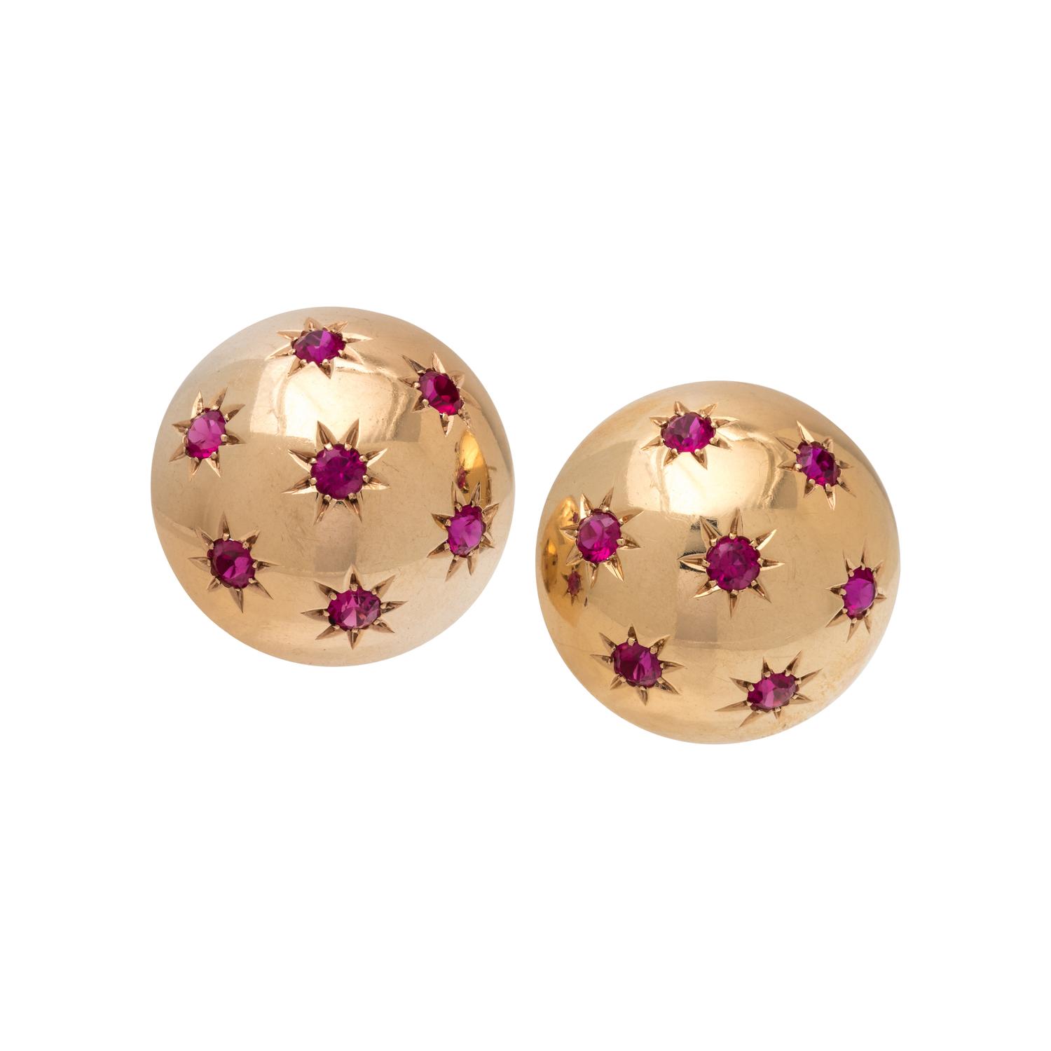 ROSE GOLD AND SYNTHETIC PINK SAPPHIRE EARCLIPS