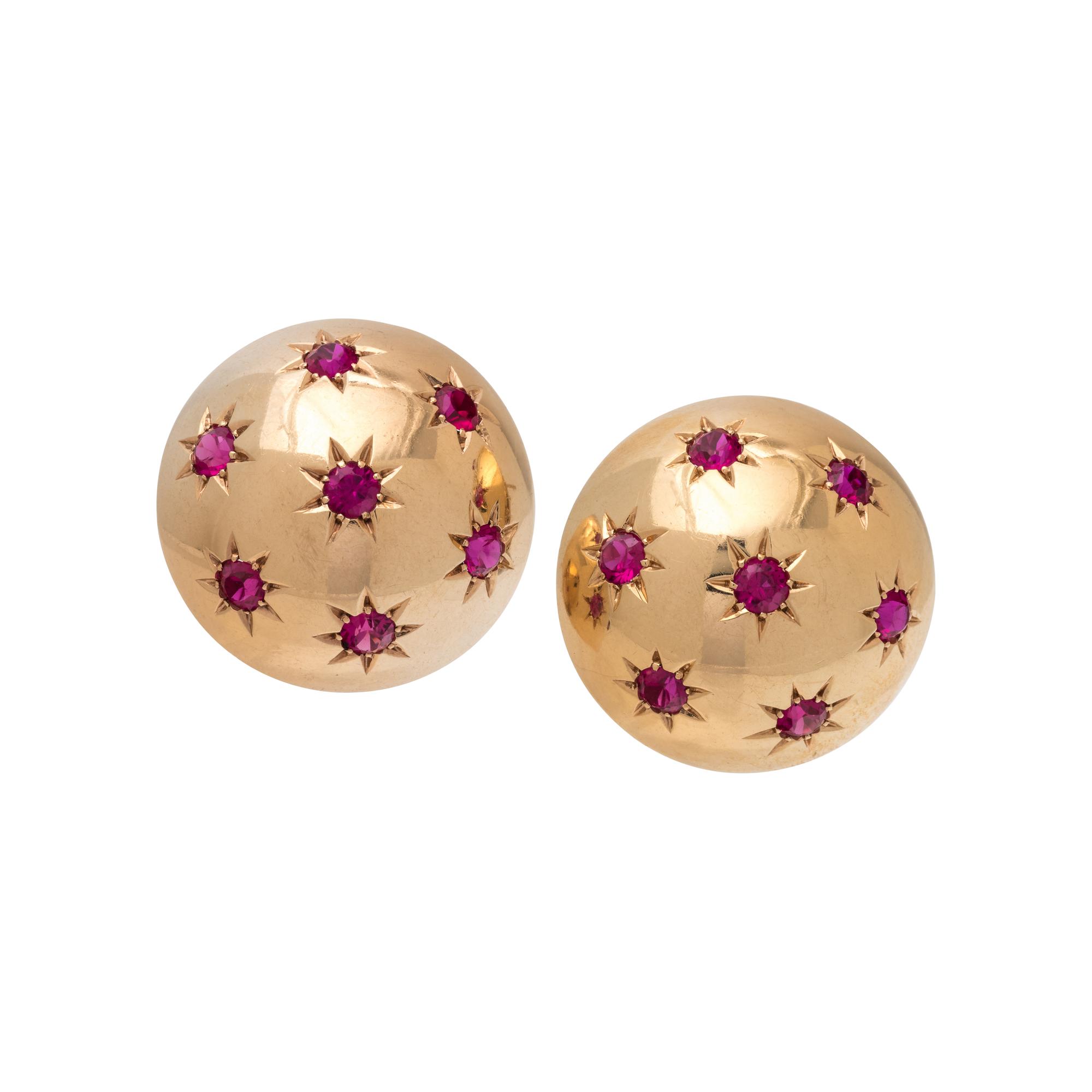 ROSE GOLD AND SYNTHETIC PINK SAPPHIRE EARCLIPS