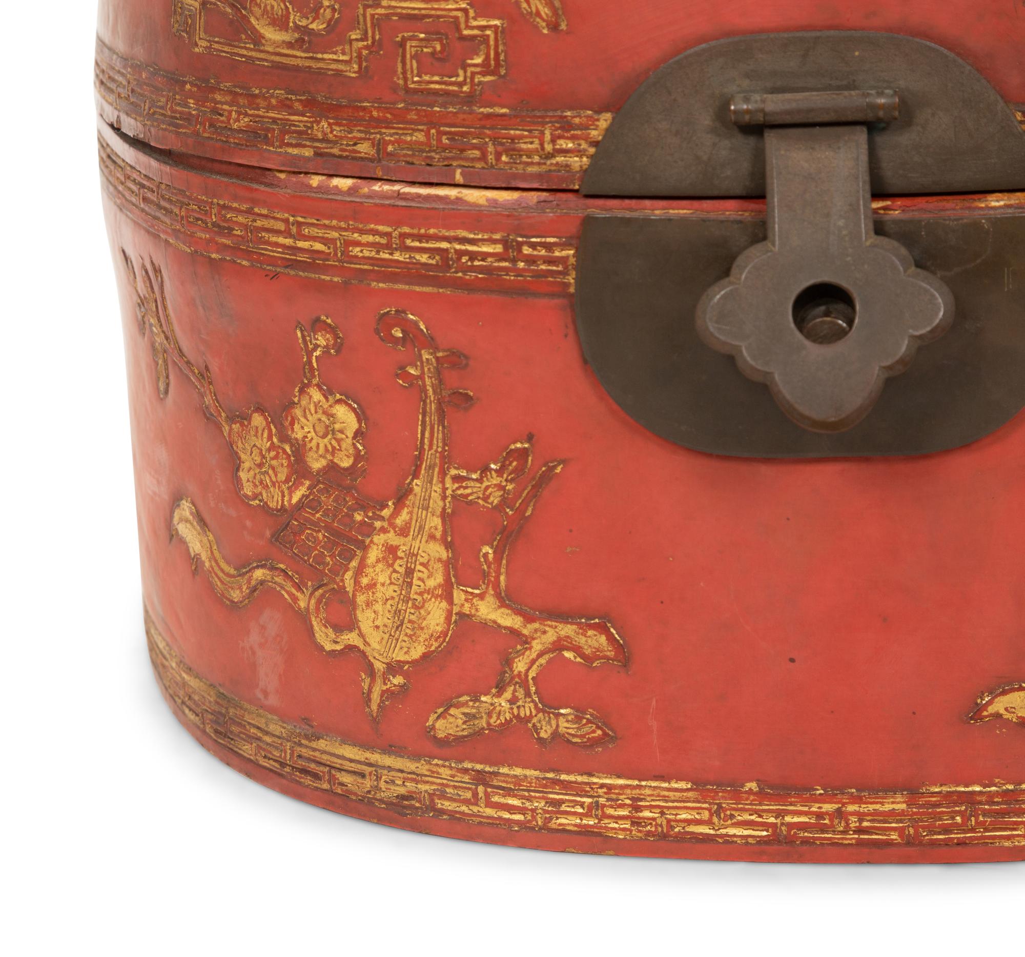 A Chinese Red and Gilt Lacquer Hat Box