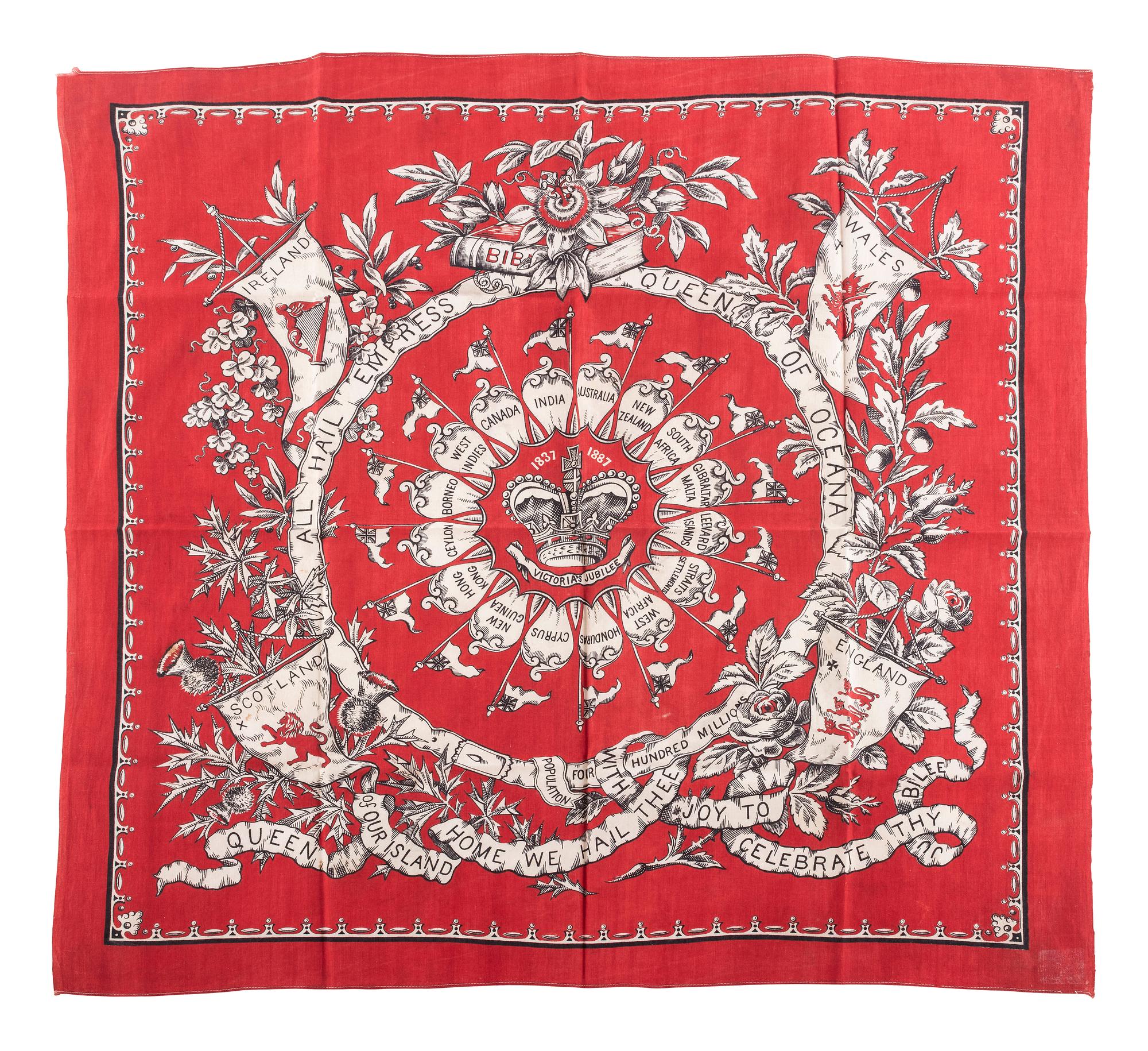 [ROYALTY]. Poster and textiles celebrating Queen Victoria and her son, Edward VII, comprising: