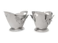 A Pair of Silvered Metal Wine Coolers with Bat Motif