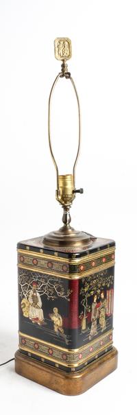 A Frederick Cooper Tole Canister Lamp Height overall 29 inches.