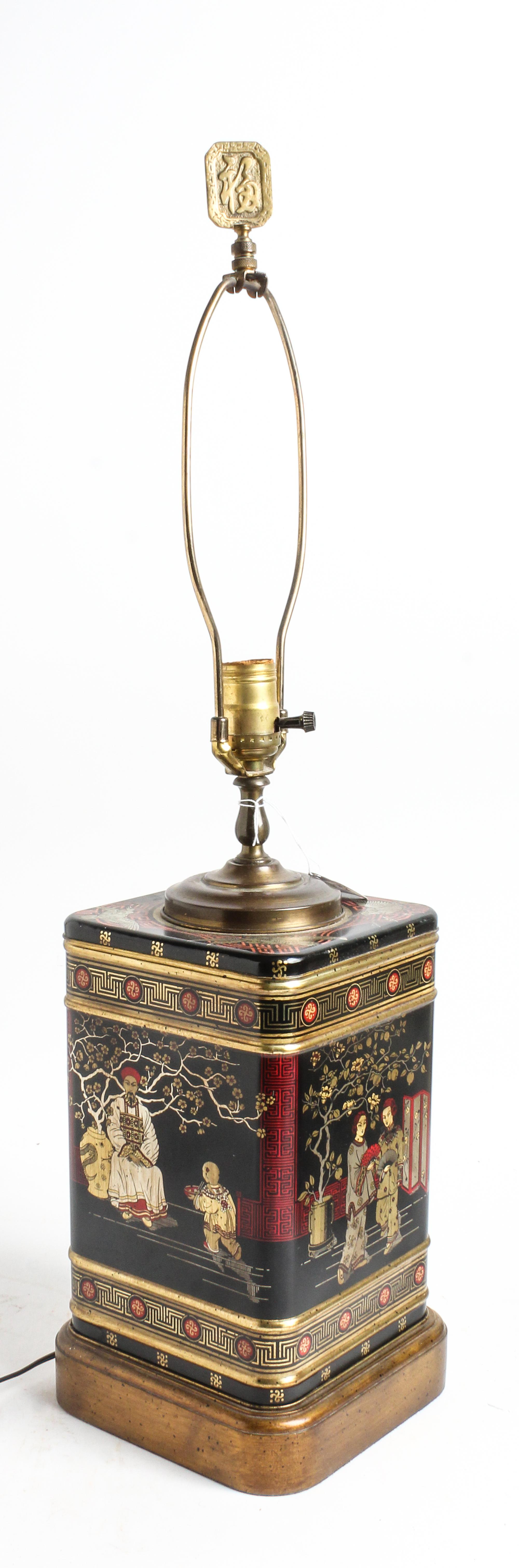 A Frederick Cooper Tole Canister Lamp Height overall 29 inches.