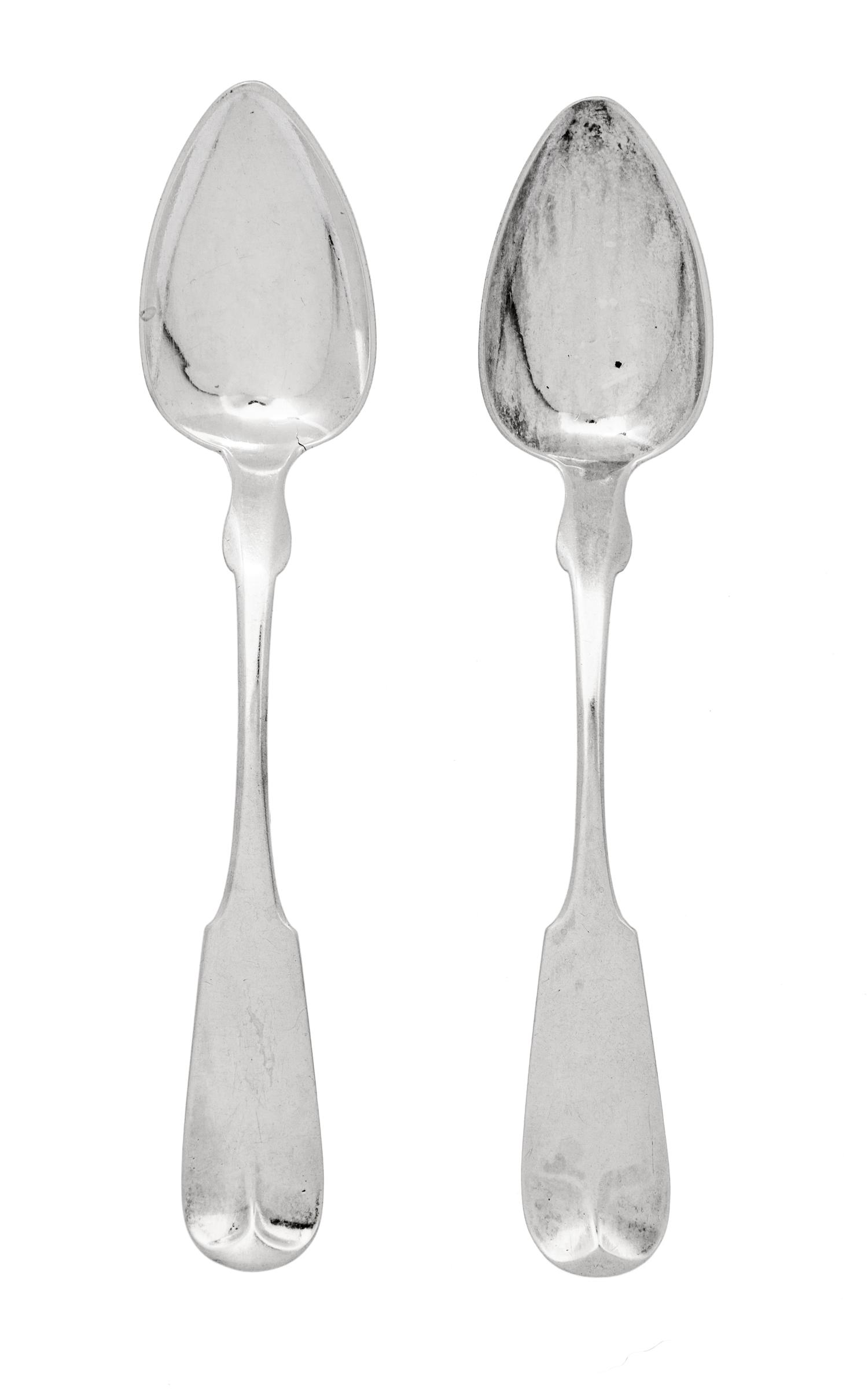 A Pair of American Silver Tablespoons, Lincoln & Reed, Boston, Second Quarter 19th Century, fiddle and thread pattern, the handles engr