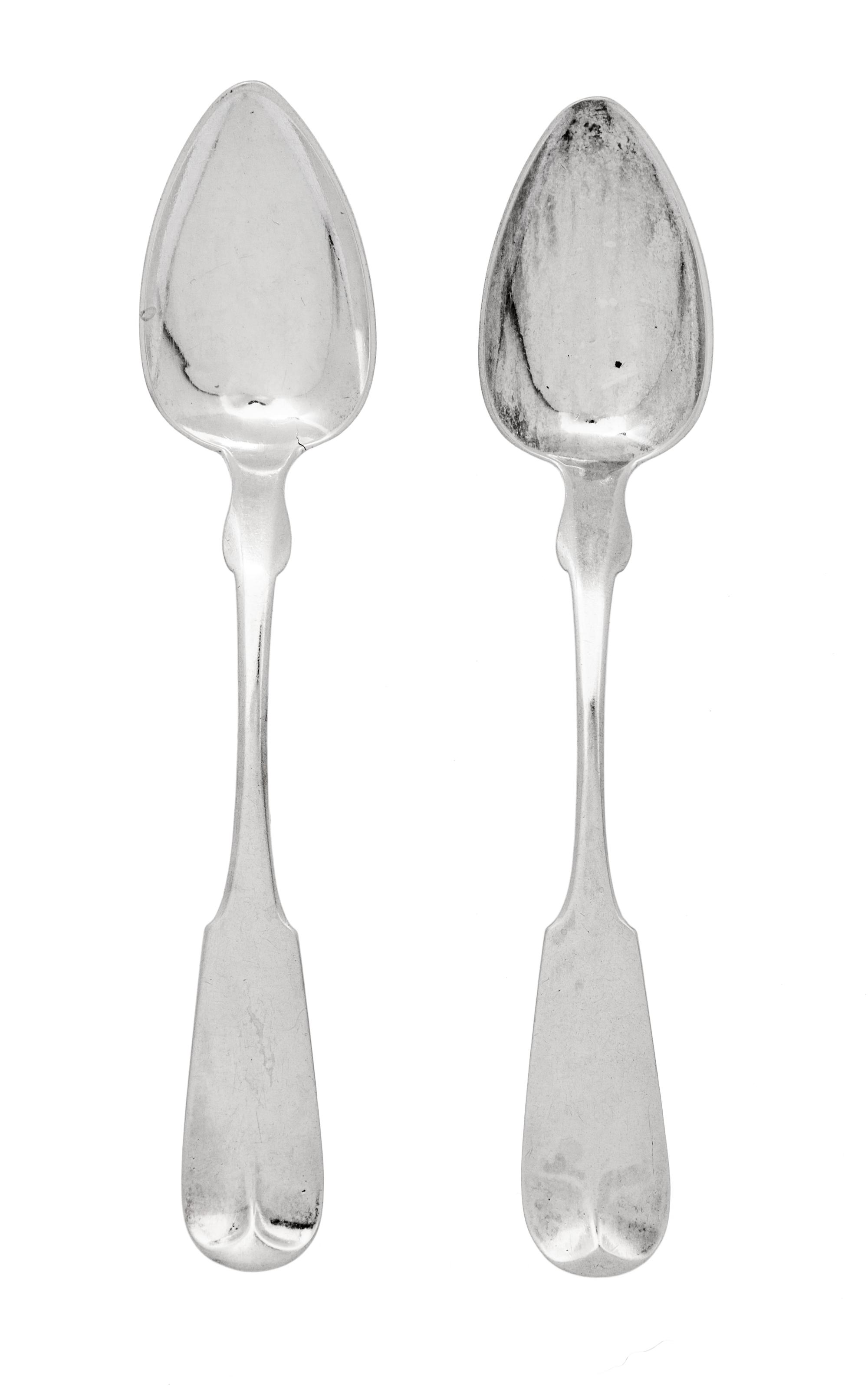 A Pair of American Silver Tablespoons, Lincoln & Reed, Boston, Second Quarter 19th Century, fiddle and thread pattern, the handles engr