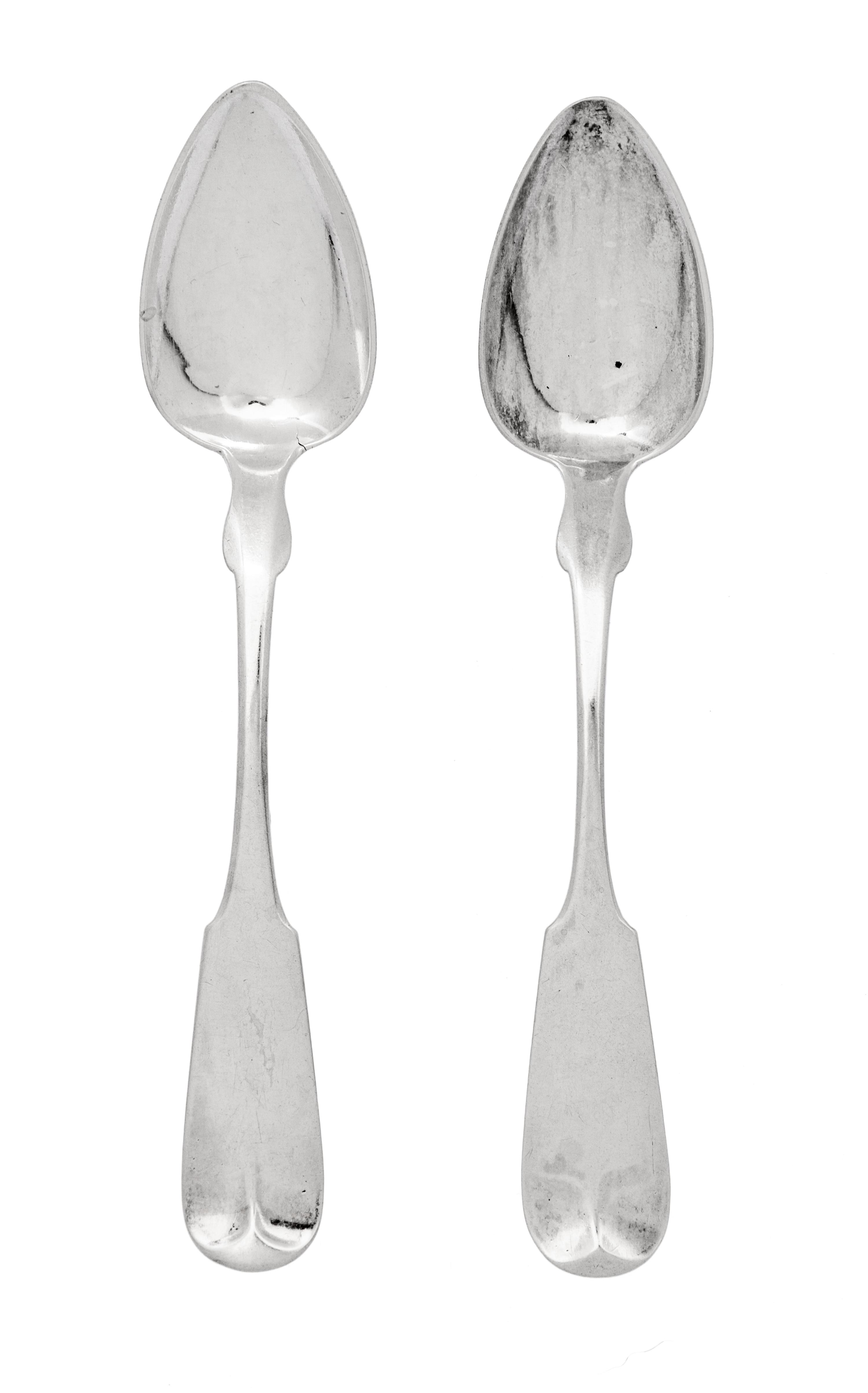 A Pair of American Silver Tablespoons, Lincoln & Reed, Boston, Second Quarter 19th Century, fiddle and thread pattern, the handles engr