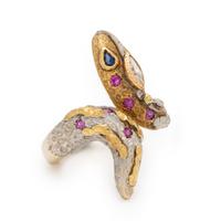 Cazzaniga, Diamond, Sapphire, and Bicolor Gold Snake Ring