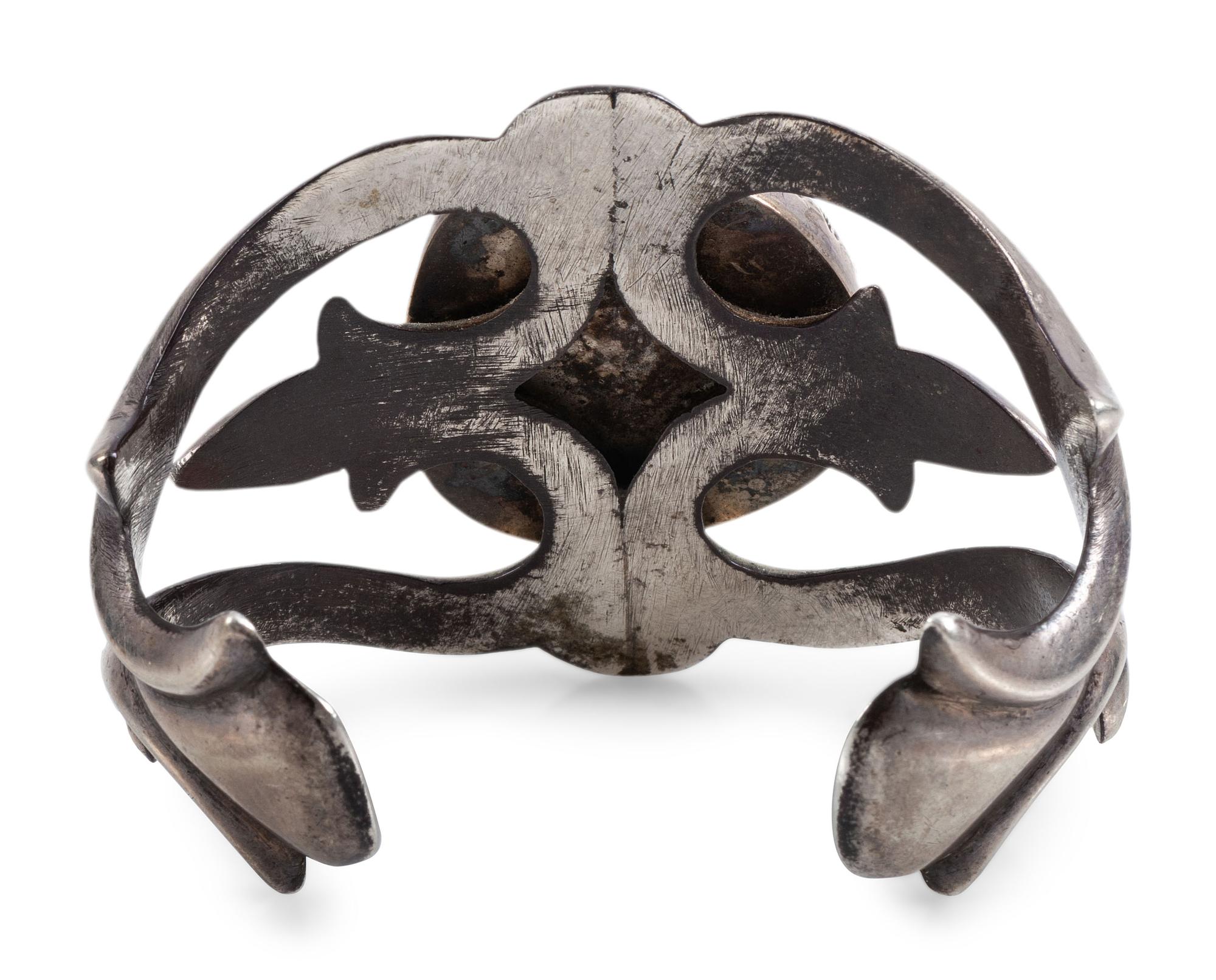 Navajo Sandcast Silver and Morenci Turquoise Cuff Bracelet