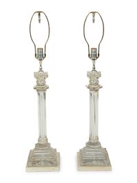A Pair of Regency Cut-Glass and Silvered Metal Candlesticks Mounted as Lamps — LATE 19TH CENTURY