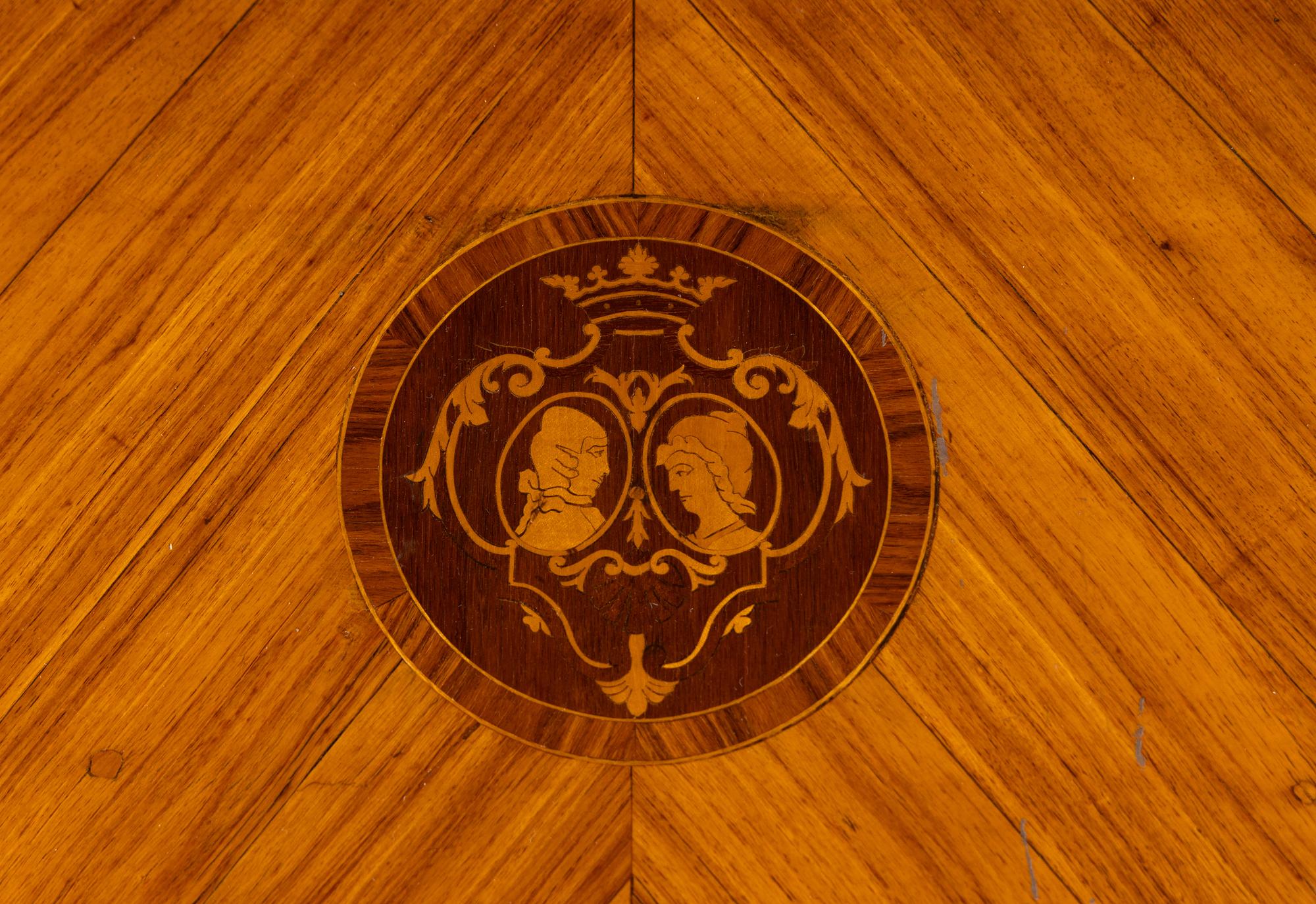 An Italian Fruitwood and Marquetry Demilune Commode