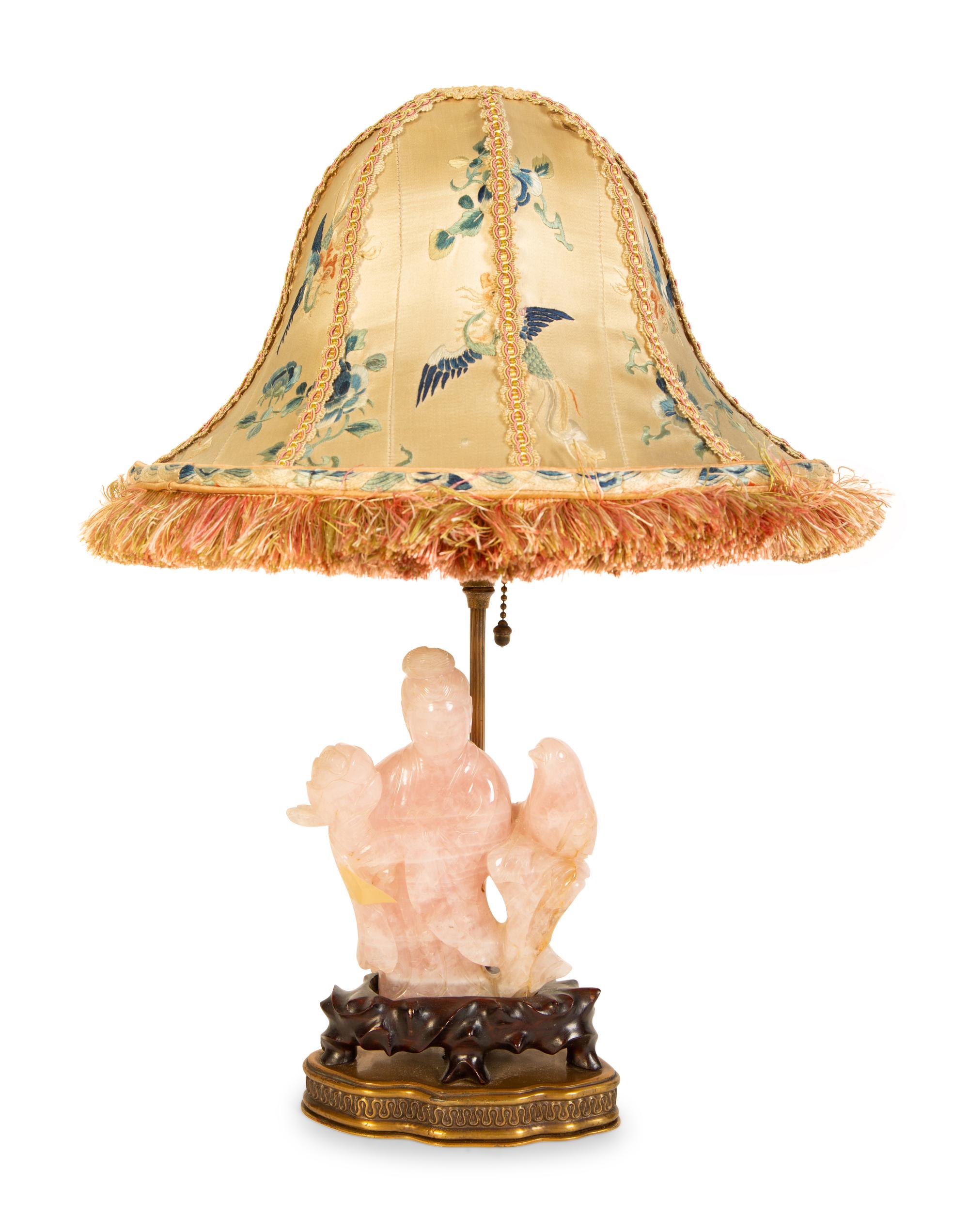 A Chinese Rose Quartz Figural Group Mounted as a Lamp — 19TH CENTURY