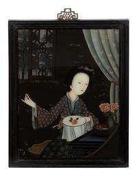 A Pair of Chinese Reverse Painted Glass Pictures