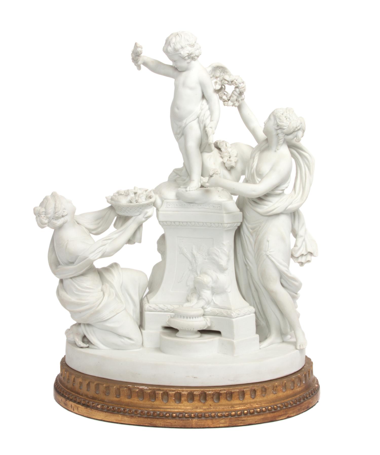 A Sevres Style Bisque Porcelain Figural Group Height 15 inches.