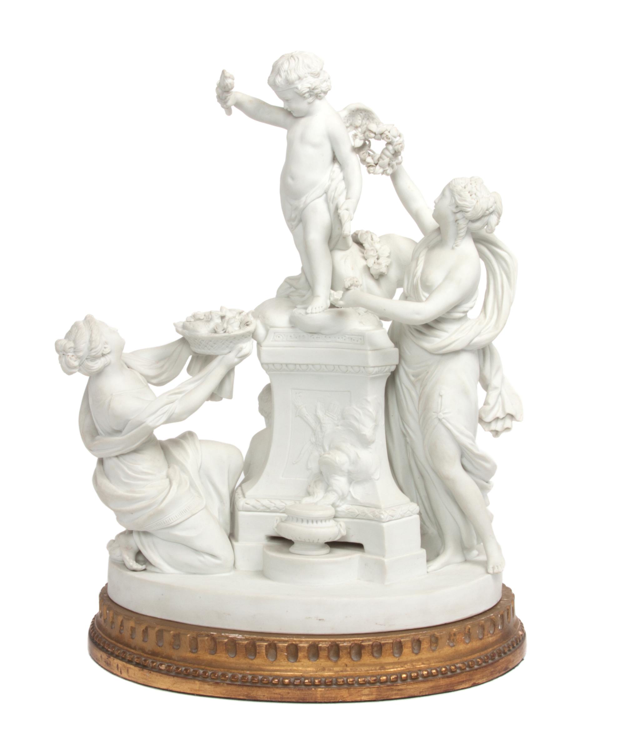 A Sevres Style Bisque Porcelain Figural Group Height 15 inches.